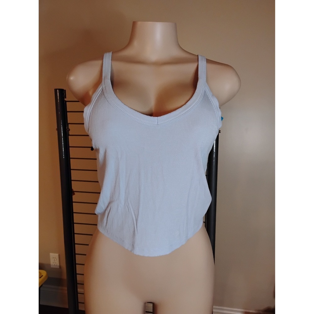 Aeropostale Womens Ribbed V-Neck Cropped Tank Top Light Blue Size M